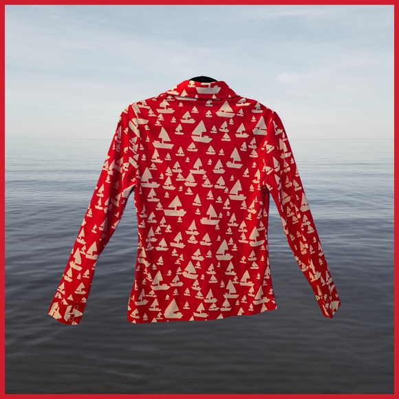 Vintage 80s Womens Red Top Button Up Blouse Nautical Sailboat Booth Bay Small - Picture 8 of 8